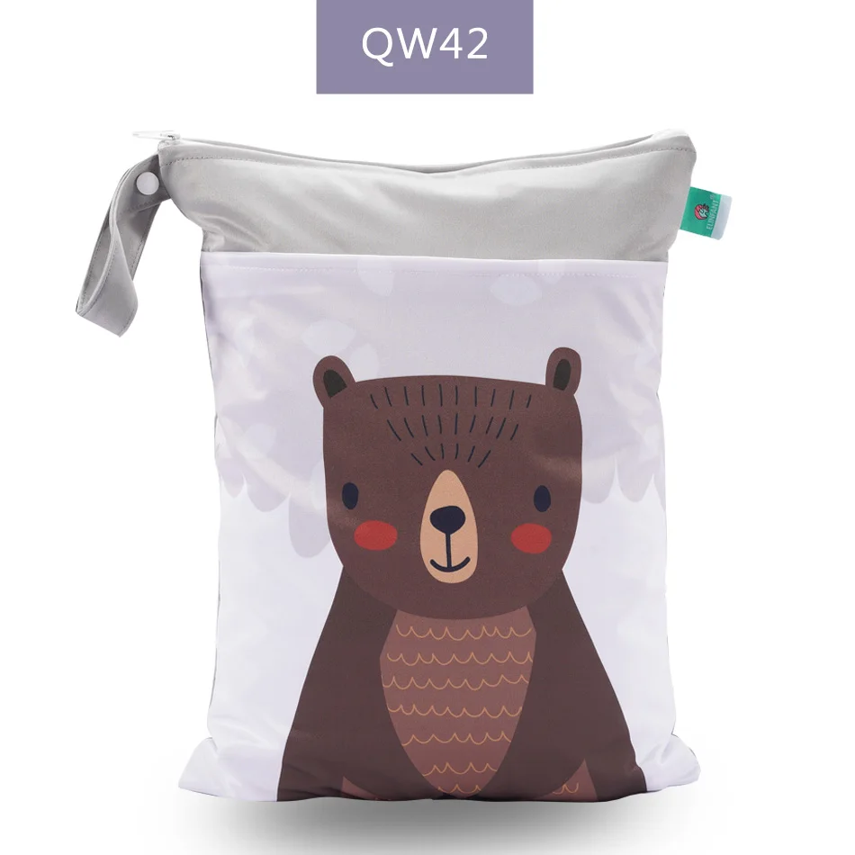 QW42-wet bag Elinfant 1 шт. многоразовая водонепроницаемая сумка для подгузников с модными принтами влажная сухая сумка для подгузников с двойным карманом тканевые сумки с ручками 30*40 см - Цвет: QW42-wet bag