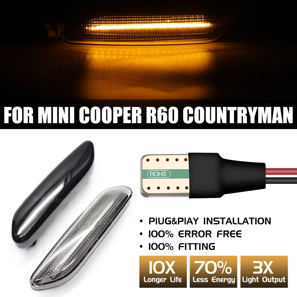 

2Pcs Scroll Blinker Dynamic Side Marker Lamp Flowing Turn Signal Light Car Styling For Mini Cooper R60 Countryman R61 Paceman