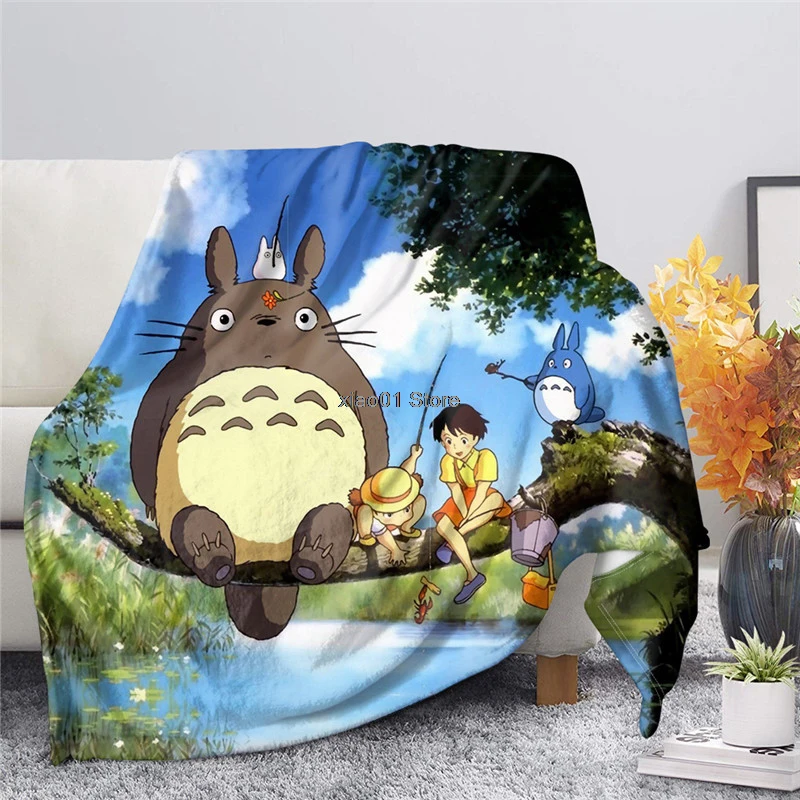 

Manta de lana con estampado 3D de Totoro para cama, edredón grueso, colcha de Sherpa a la moda para adultos y niños