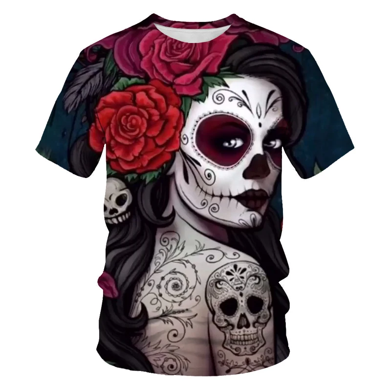 

Funny & scary skull 3D print t-shirt 2021 summer o-neck short sleeve casual T-shirt Necessary for Halloween king of the Skull