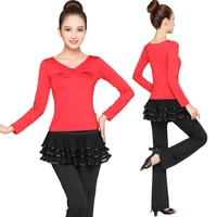 2021 latin dance skirt sexy women square dance costume new skirt pants suit spring and summer long sleeved two piece latin dance
