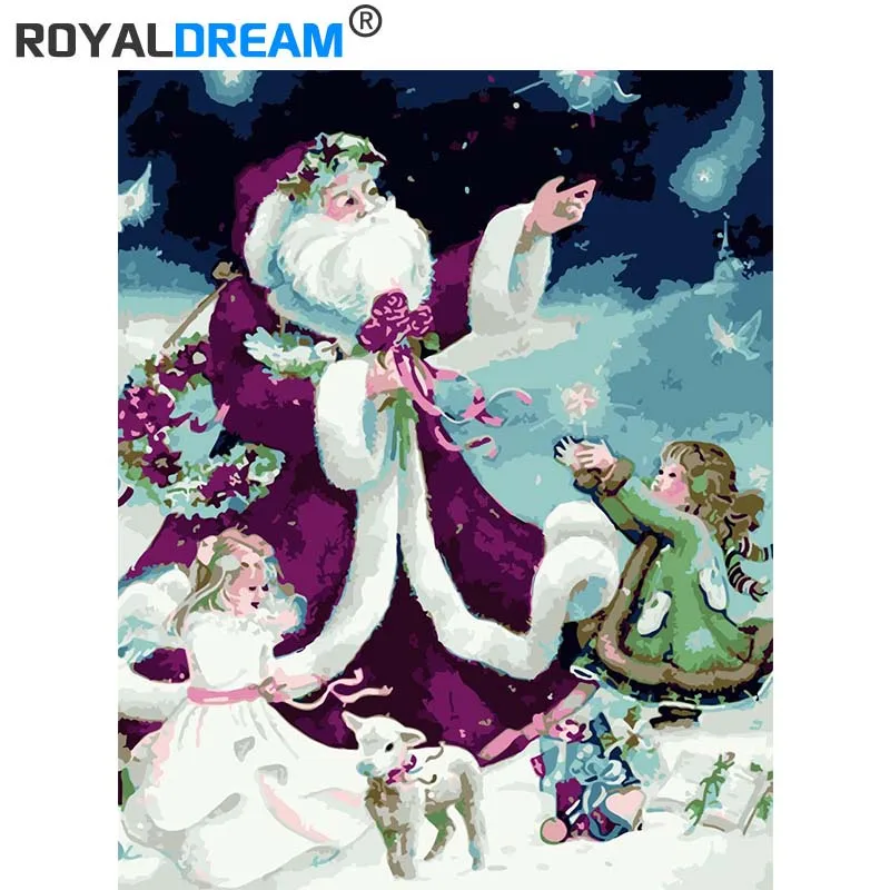 

ROYALDREAM Санта Клаус и детей Картина по номерам холст картины дома настенные картины для гостиной уникальный подарок