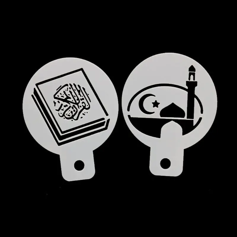 

8pcs/set Eid Mubarak Ramadan Moon Coffee Flower Spray Stencils Cake Mold Decorating DIY