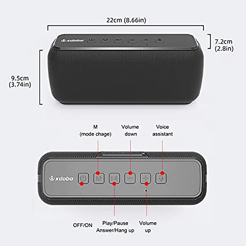 X8 XDOBO 60W Bluetooth Speaker Full Range Stereo Boombox Big Power Portable Extra bass Subwoofer Column IPx5 Waterproof Soundbar |