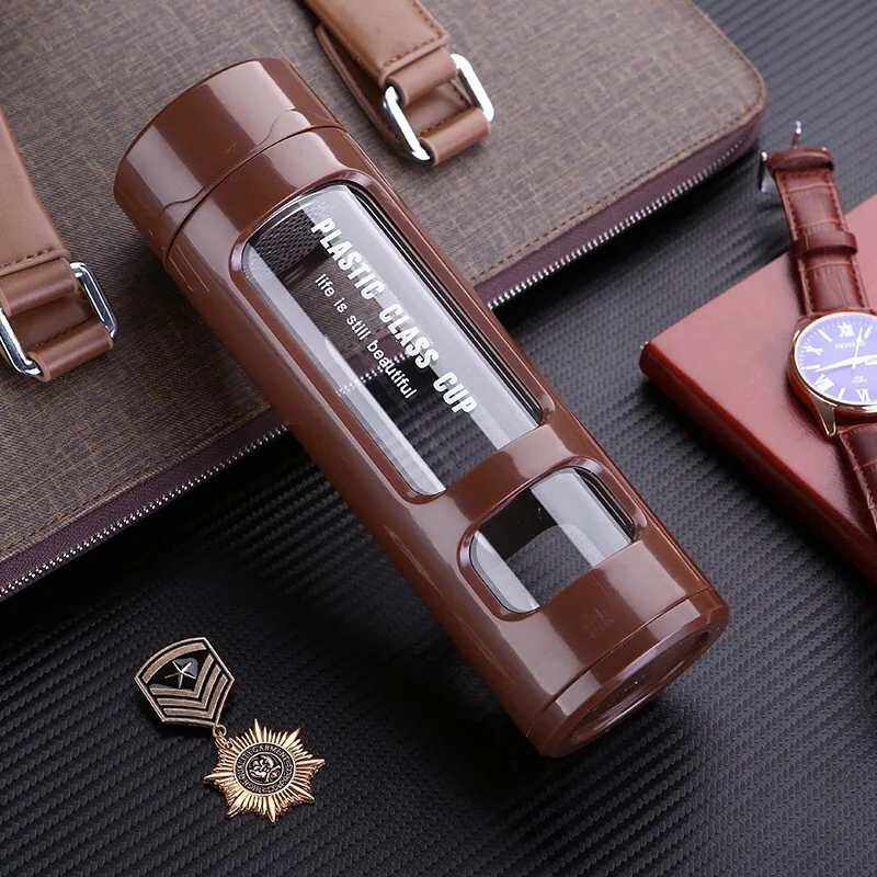 Coffee Термос с двойным стеклом, кружки, Термокружка 420 мл, Термокружка, Модные вакуумные колбы, чашки, пластиковая стеклянная чашка, Мужская вакуумная колба - Цвет: Coffee