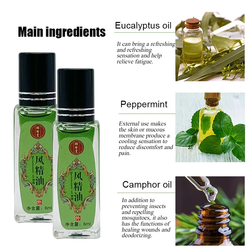 

6ML Chinese Fengyoujing Authentic Tradition Refreshing Oil Herb Mint Essence Cooling Treat Headache,Toothache,Stomachache