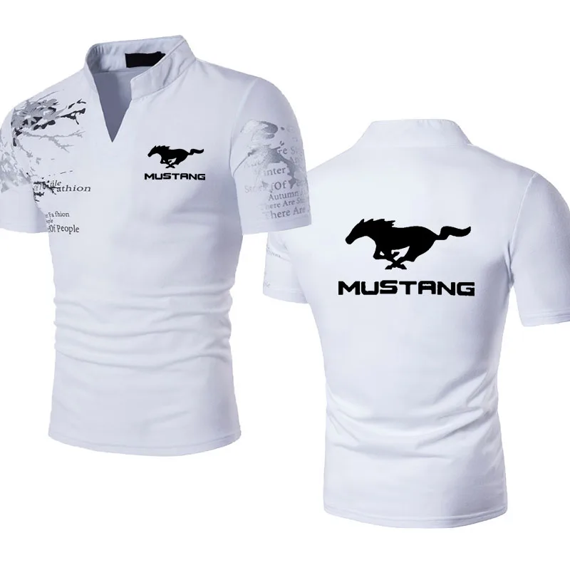 Ford Mustang car logo T Shirt Men Tops Summer Short Sleeve Mustang printing T-shirt high quality Cotton summer Mens Shirt
