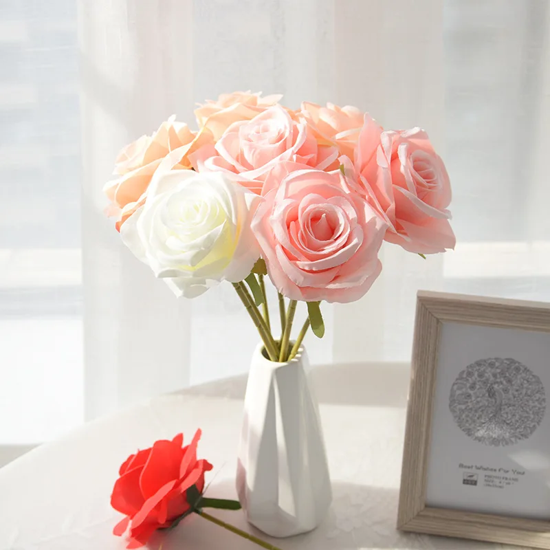 

Искусственный Шелковый цветок розы в скандинавском стиле, имитация зеленых растений «сделай сам», цветочная композиция, аксессуары для укр...