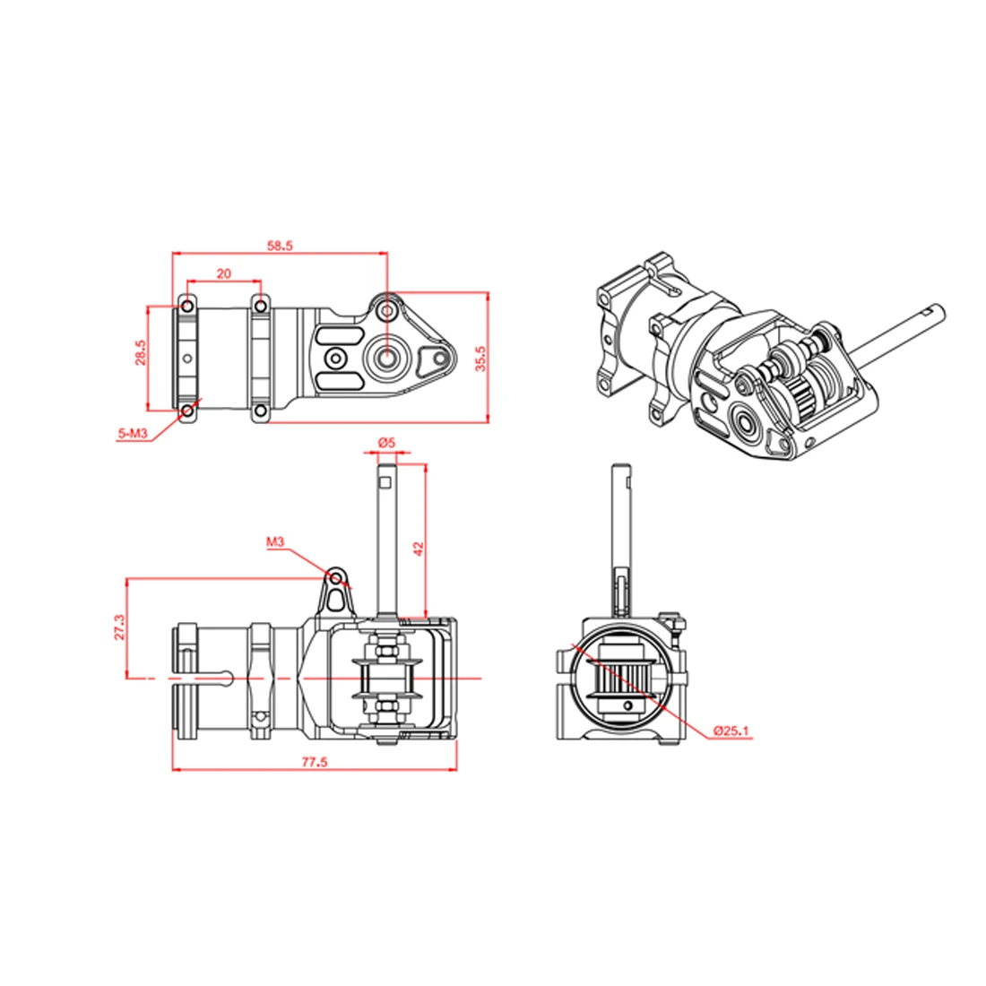 Tarot-RC Aluminum Tail Box with Gear Black MK6025-01 Silver MK6025-02 Red MK6025-03 for Tarot 550 600 Helicopter Upgraded | Игрушки и
