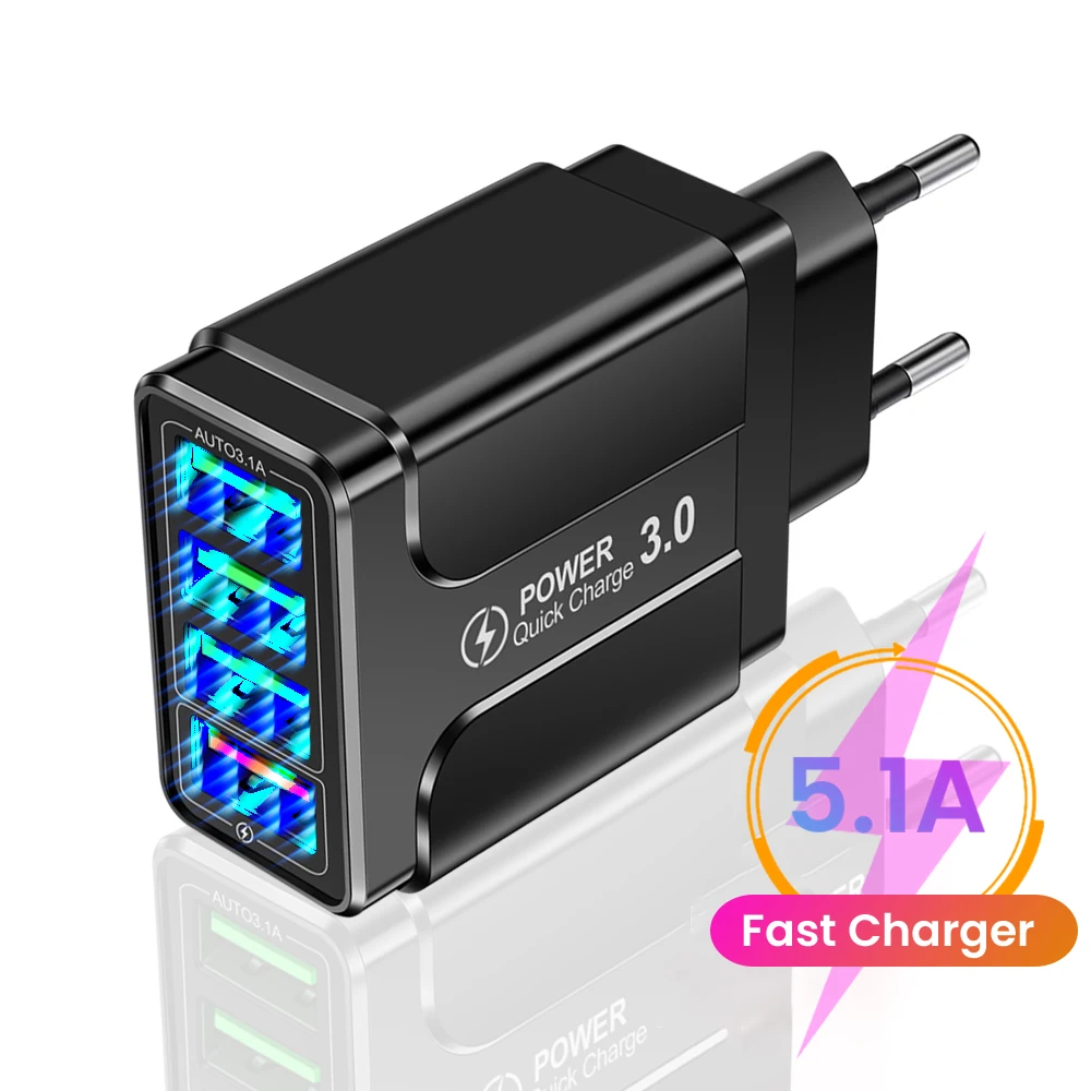

4 Port USB Charger Quick Charge 3.0 4.0 Fast Charging Wall Adapter For iPhone 12 11 Xiaomi Samsung Mobile Phone Charger QC 3.0