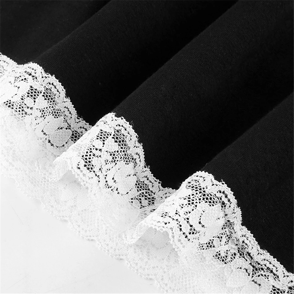 

E-girl Sweet Bow Lace Trim Black Skirts Y2K Aesthetics Solid High Waist Bodycon Short Mini Skirt Clubwear 90s Vintage Bottoms
