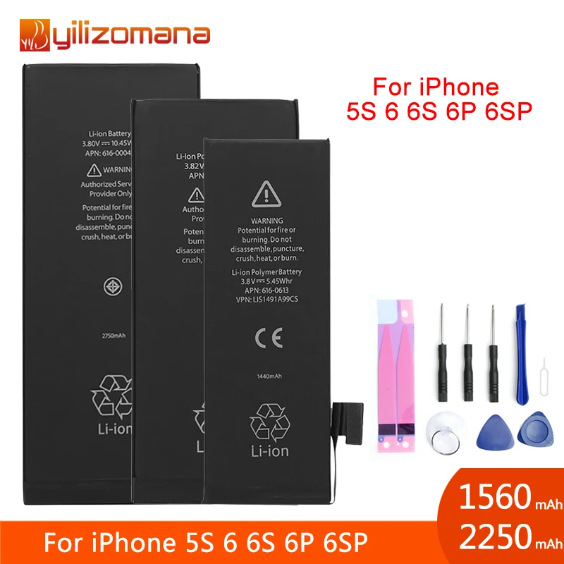 Оригинальный аккумулятор YILIZOMANA большой емкости 1560 мАч 2915 для телефона iPhone 5s 6 6P 6s