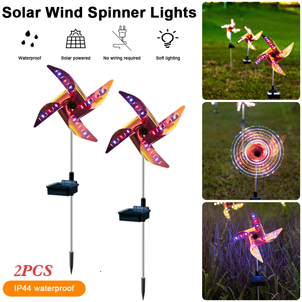 

2pcs LED Solar Light Garden Path Landscape Lights Solar Ground Light Outdoor Decorative Windmill Waterproof Night Light