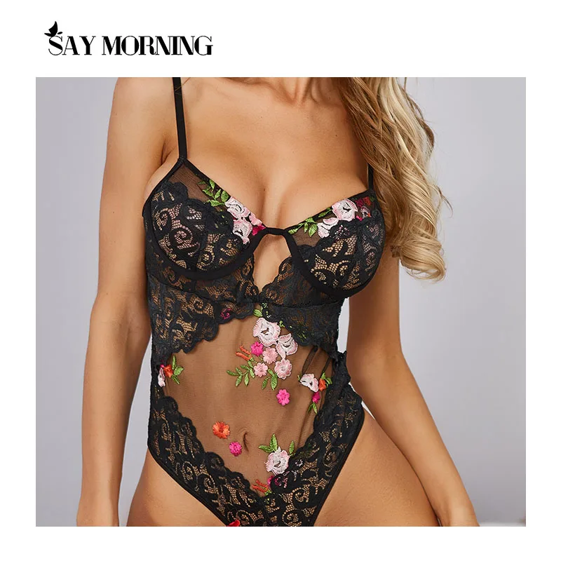 Женское Кружевное боди SAY MORNING прозрачное вышитое нижнее белье с открытой спиной