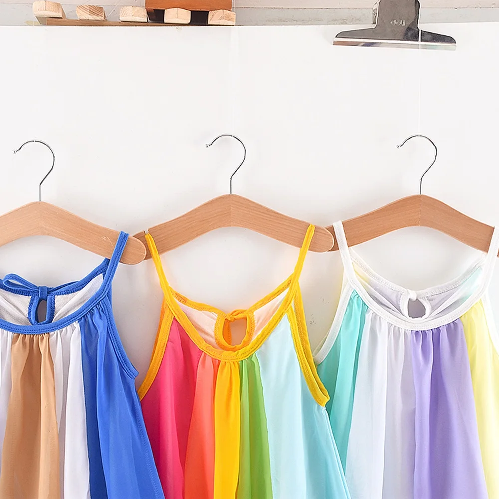 Hot Sale New 2019 Toddler Kids Baby Girl Princess Clothes Sleeveless Chiffon Tutu Rainbow Colorful Dresses Dress Summer | Детская одежда