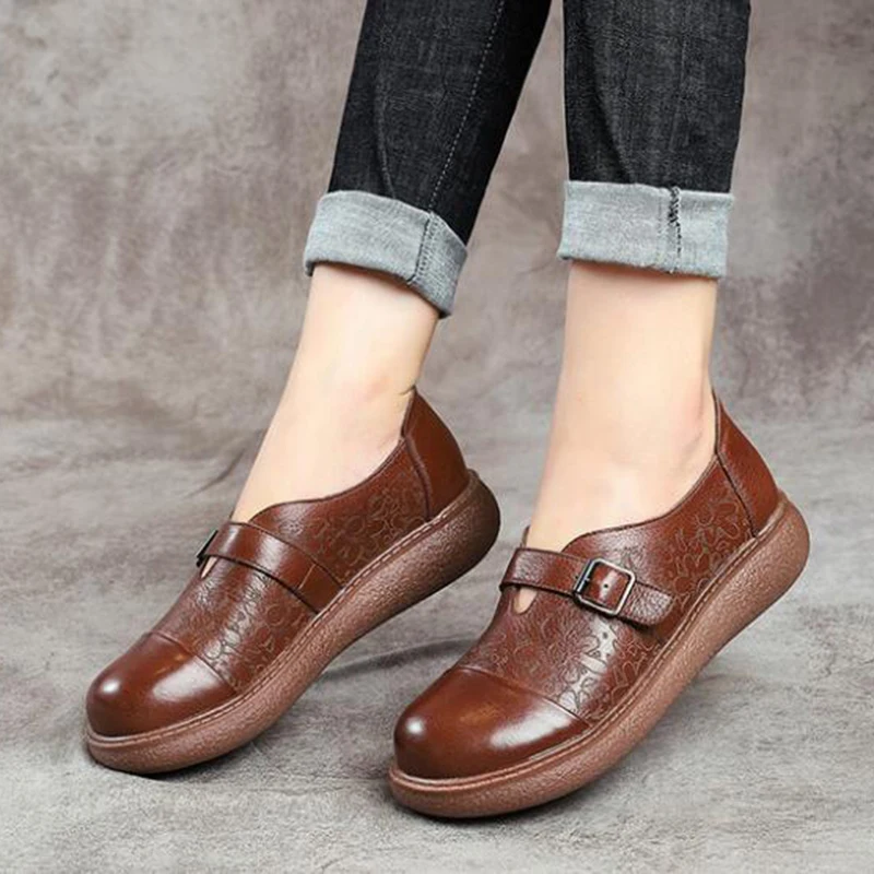 

new autumn Genuine Leather comfortable woman shoes non-slip soft bottom casual lazy shoes platform women retro single shoes y885
