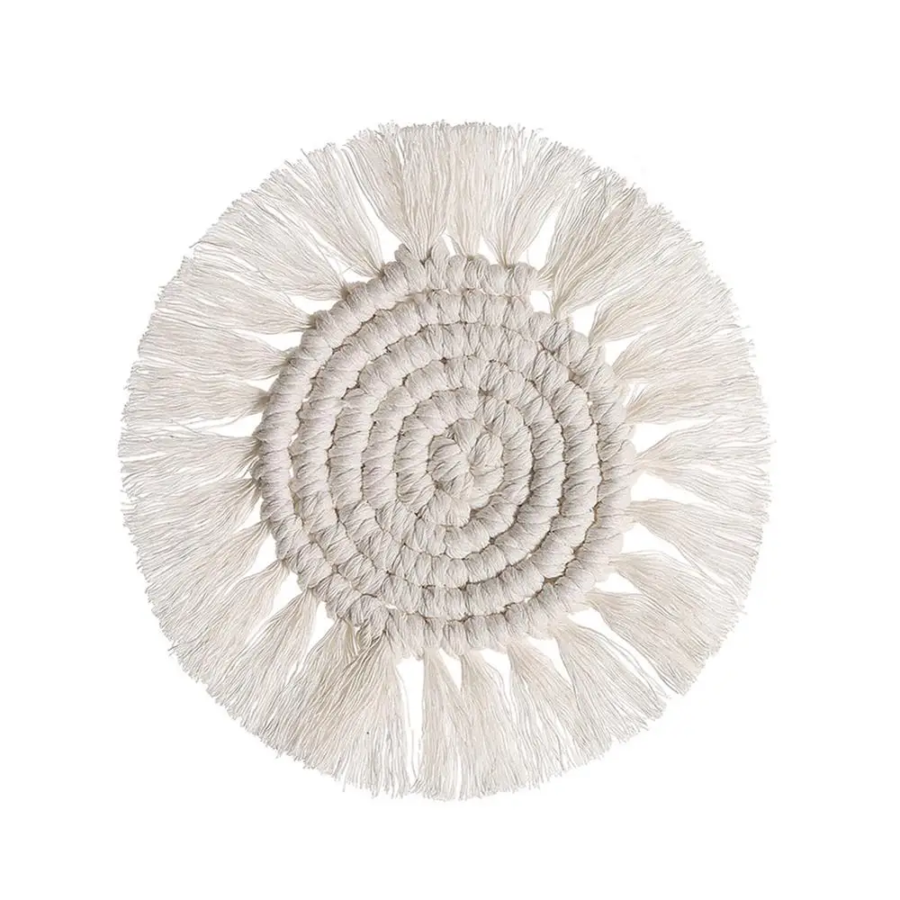 

2pcs Coffee Coaster Home Use Round Braided Coasters for Drink Cotton Boho Style Coasters Heat-Resistant to Protect Furniture