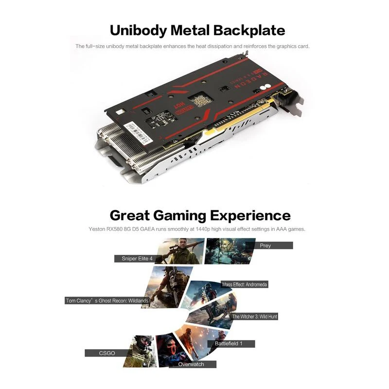 Игровая видеокарта Yeston Radeon RX580 8G D5 GAEA 4 ГБ/GDDR5/256Bit 1257 МГц 7000 игровая для рабочего