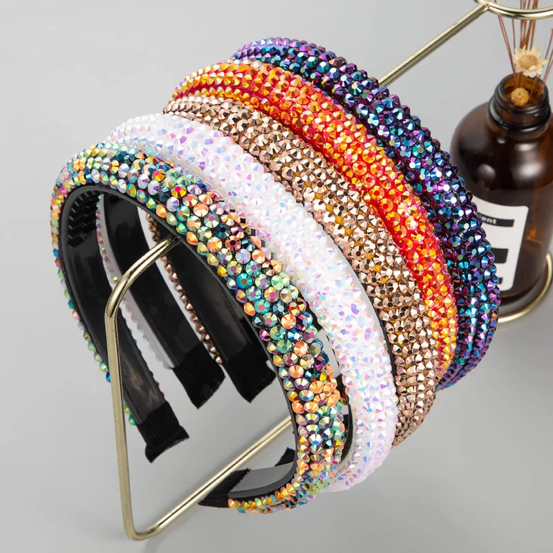 

Shiny Rhinestones Headband Hair Accessories for Women Solid Color with Thin Edges Hairbands Anti-skid with Teeth Head Bands New