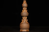 8 china lucky seikos boxwood ksitigarbha stupa statue 3 story stupa wood carving four faced jizo king buddha statue