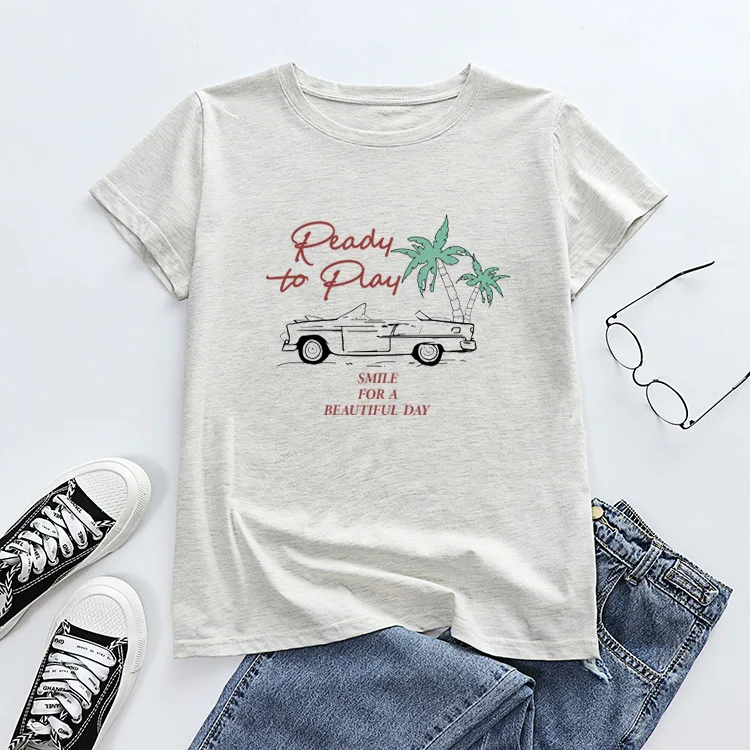 

European and American women's loose round neck ready to play short sleeve t-shirt