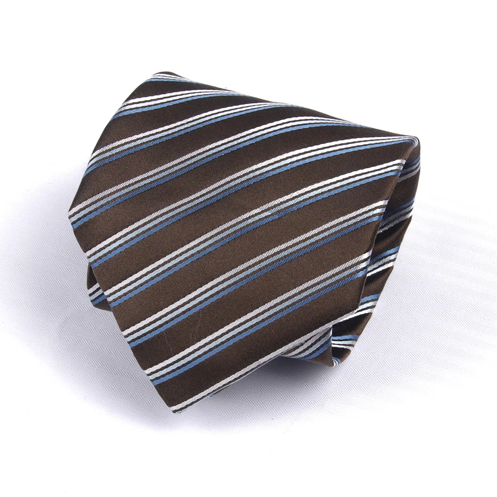 

Luxury Men'S Silk Tie Pocket Square Cuff links,Dark Brown Blue Striped Tie Set Gift Box Wedding Gift Box Groomsmen,Business Ties