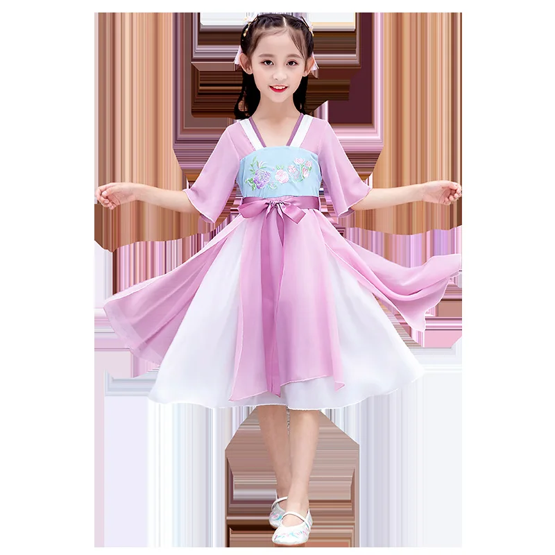 2 colours Chinese traditional costume for girls Kids fairy style dress Cute hanfu clikdren new Year's gift |