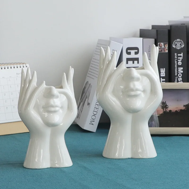 Керамическая ваза для цветов с человеческим лицом в скандинавском стиле боди-арт