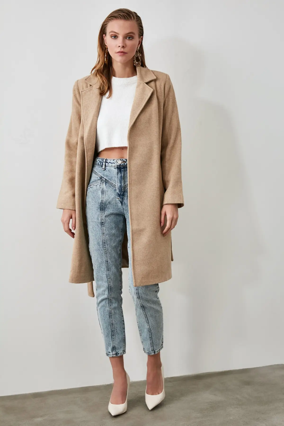 Трендовое черное шерстяное пальто с арками TWOAW20KB0033 | Женская одежда