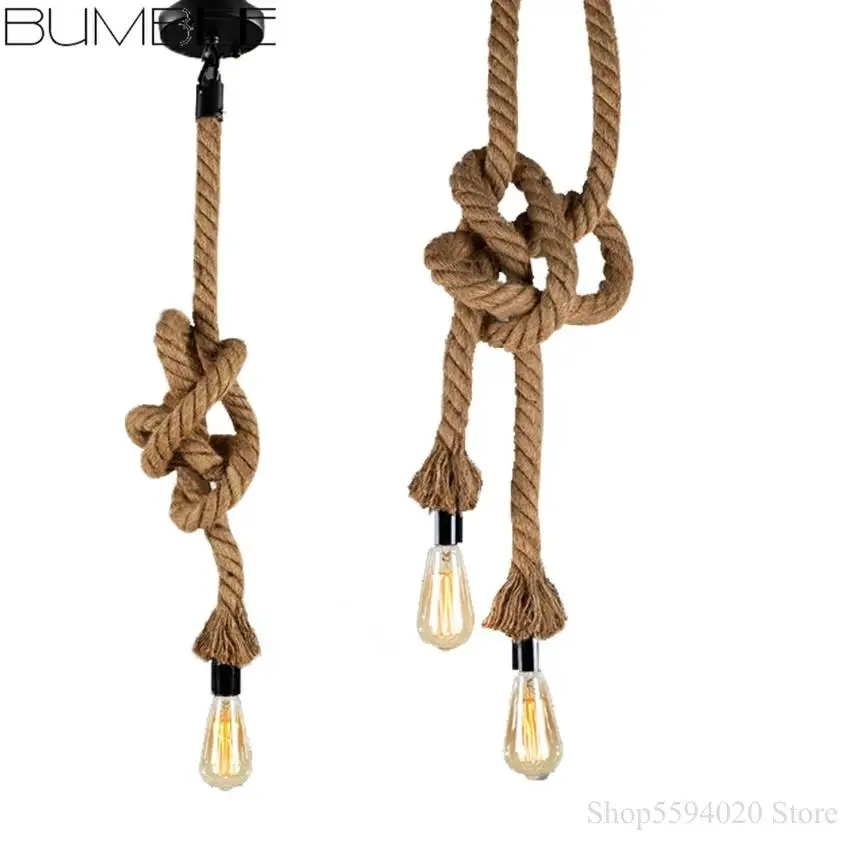 Винтажный подвесной светильник из пеньковой веревки креативный потолочный в
