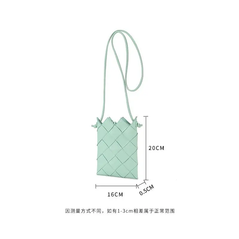

New Fashion Genuine Leather Braided Diamond Lattice All-match Phone Bag Candy Colors Shoulder Bag Crossbody Bag Party Daily