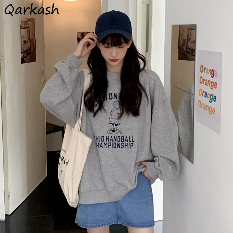 

Женская толстовка без капюшона Ulzzang, Весенняя Новинка, модная Свободная Толстовка с длинным рукавом и принтом в стиле Харадзюку, милая мульт...