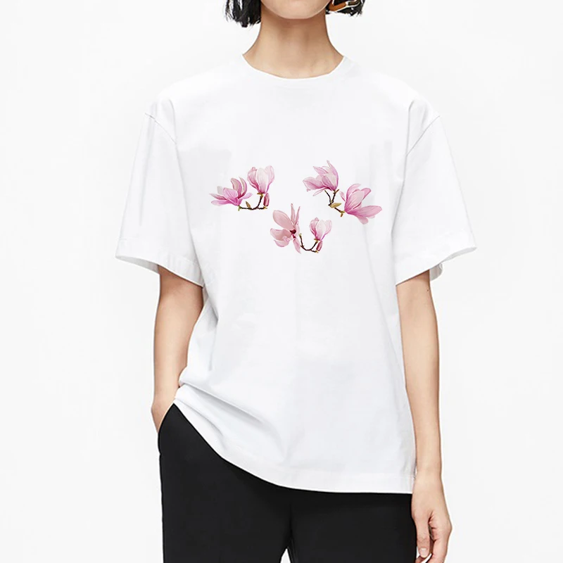 

Летние футболки с графическим принтом рододендрона, трендовая Красивая уличная одежда, милая кавайная одежда, женская одежда для пар, футбо...