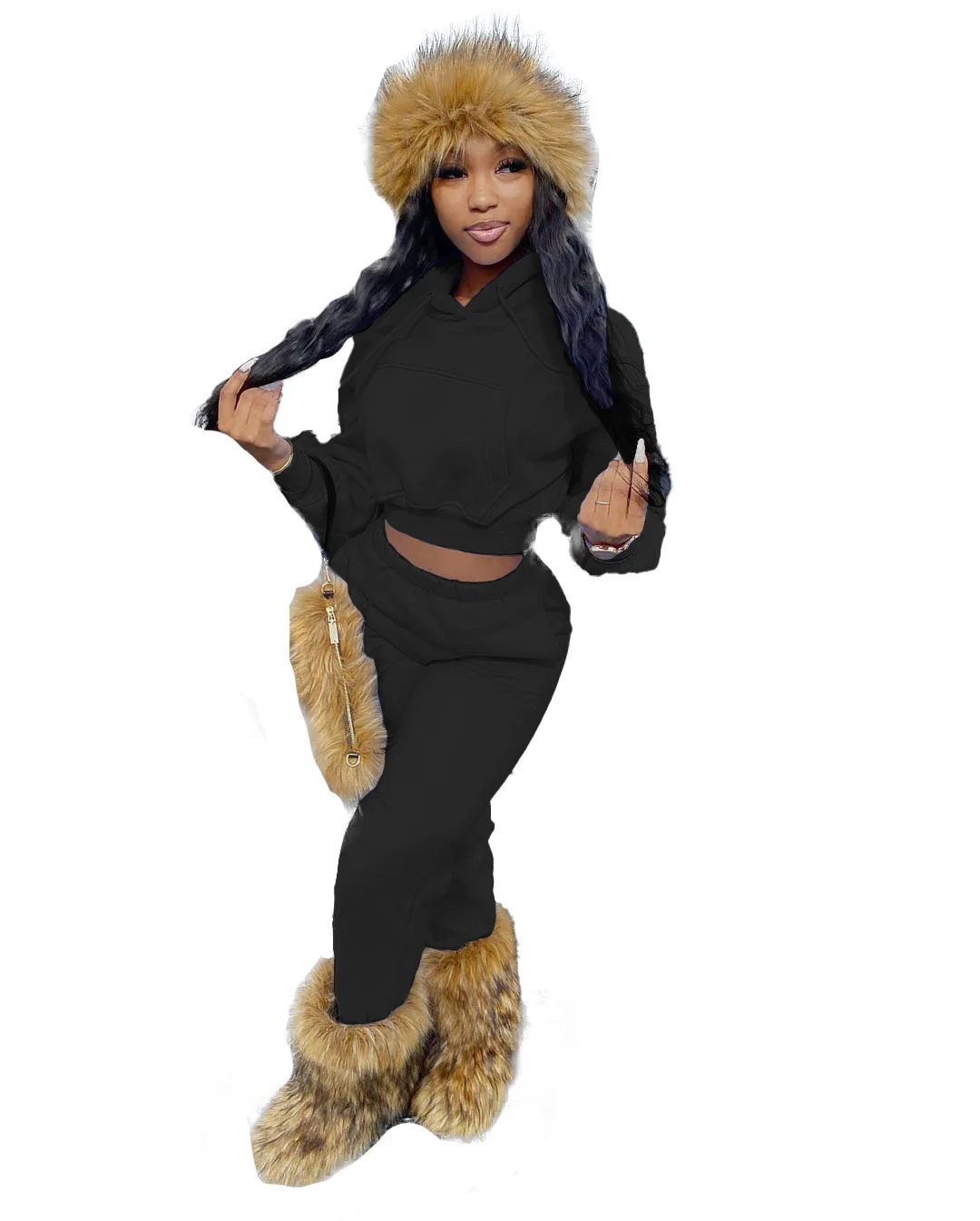 

2021 New Products Ladies Fashion Casual Temperament Solid Color Long-sleeved Plus Velvet Pocket Shirt Pencil Sweatpants Suit