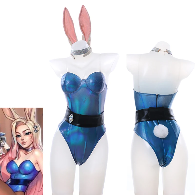 

Женский костюм для косплея Ahri, пикантный комбинезон в виде кролика с открытой спиной и оборками на груди, костюм для Хэллоуина