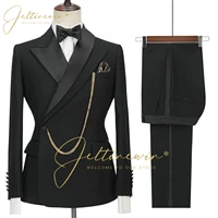 jeltonewin 2022 handsome men wedding suits double breasted black jacket pants groomsman formal groom party tuxedos costume homme