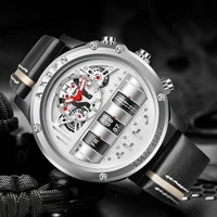 creative men wrist watches military sport quartz watch unique rotate date leather strap male clock fashion gift