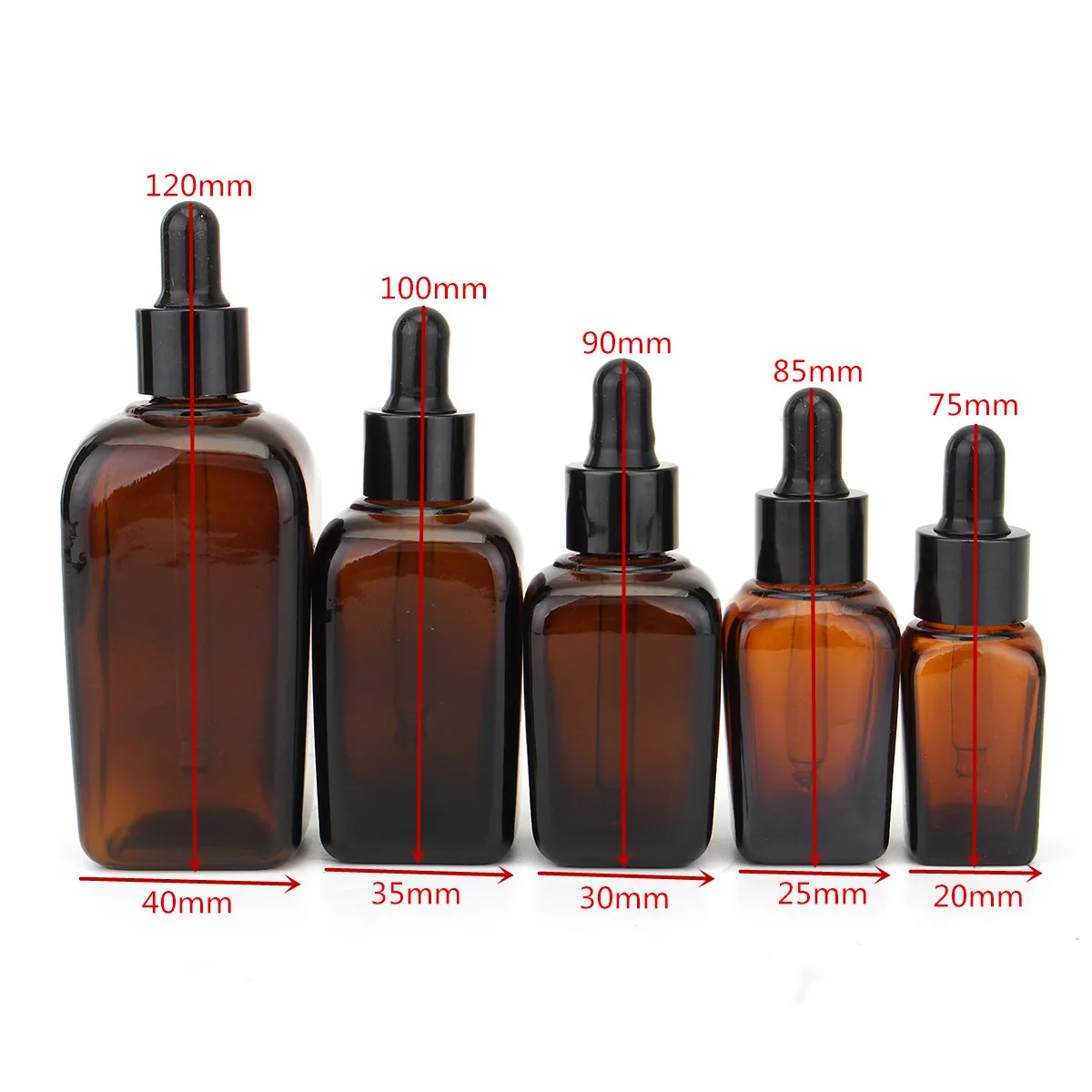 

5pcs Square Glass Dropper Bottle With Eye Pipette 10/20/30/50/100ml Empty Amber Aromatherapy Essential Oils Bottle Containers