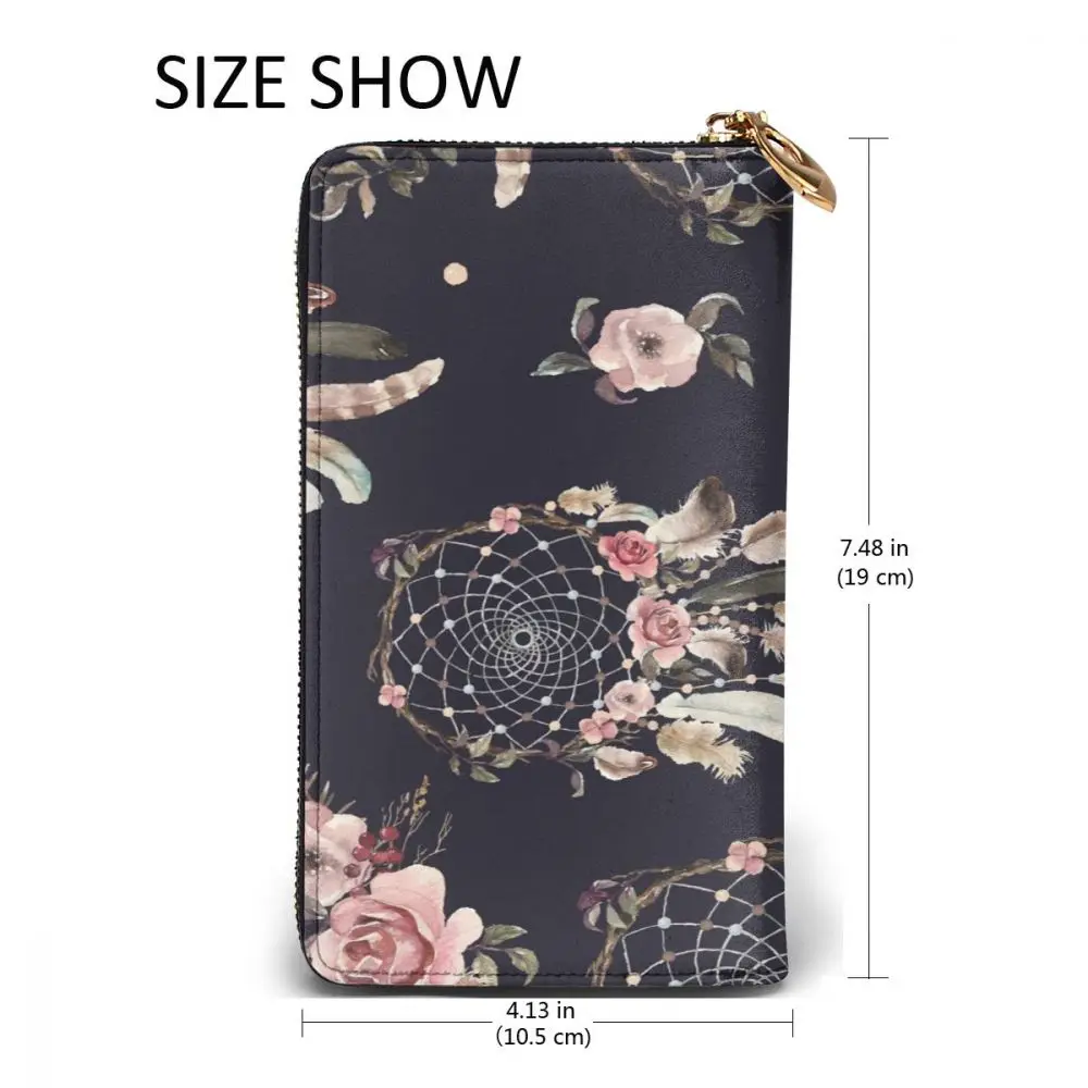 

Ethnic Dreamcatchers And Flowers Leather Long Wallet for Credit Card Holder Clutch Bags Unisex Leather Large Capacity