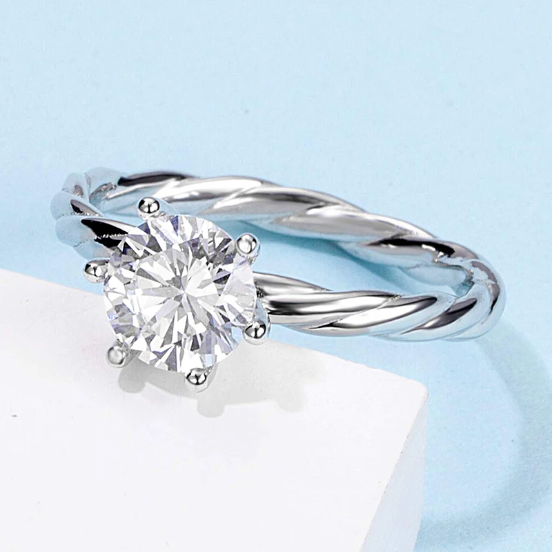 Moissanite кольцо 1.0ct 6 5 мм круглая огранка D Color Lab Diamond 925 Стерлинговое серебро