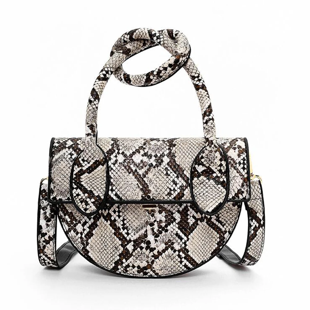 

Serpentine Small Bag Women Shoulder Crossbody Bag Snake PU Leather Messenger Bag Buckle Totes Female Daily Top-handle Handbags