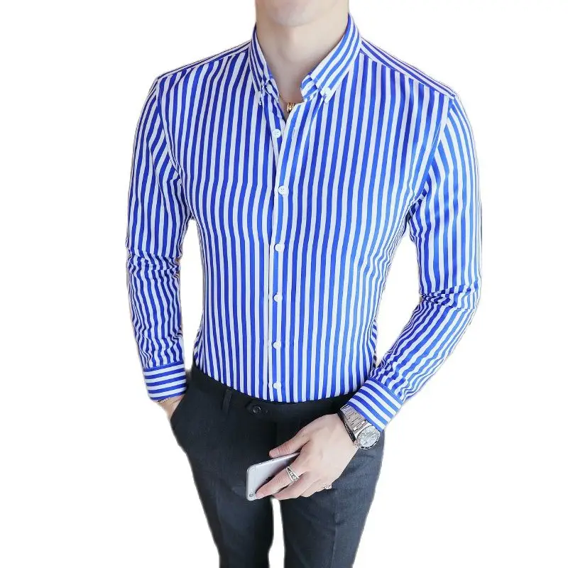 Рубашка мужская деловая в полоску модная повседневная приталенная Элегантная