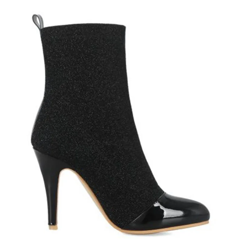 ZALAVOR/пикантные женские ботинки на высоком каблуке размера плюс 32-48 Блестящие