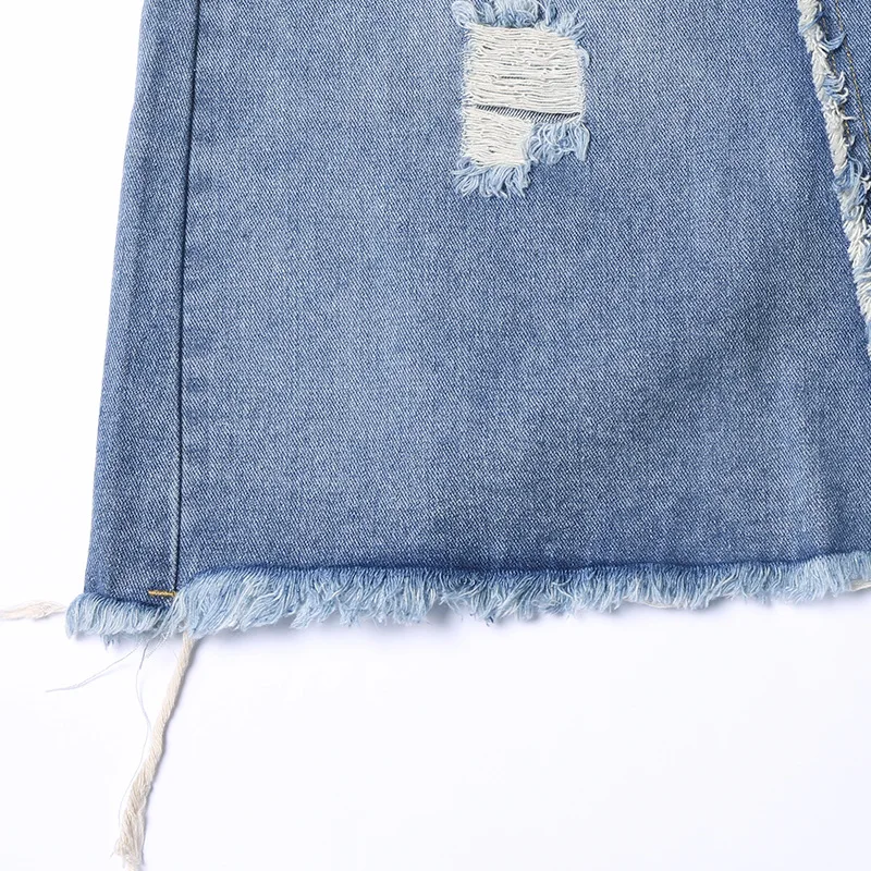 High Quality Women Plus Size Skirt Elastic Waist 2020 Spring Summer Blue Bodycon Denim Skirts Casual Hole Ripped 6XL | Женская одежда