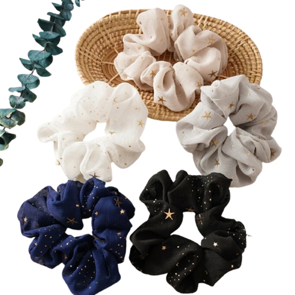 

Shiny Star Chiffon Hair Scrunchies Women Elastic Rubber Hair Bands Girl Ponytail Holder Hair Ties Ropes Hair Accessories