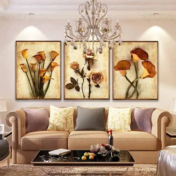 

3 Modular Panels Painting Abstract Flower Print Frameless Canvas Art Oil Painting Decoration Picture For Living Room