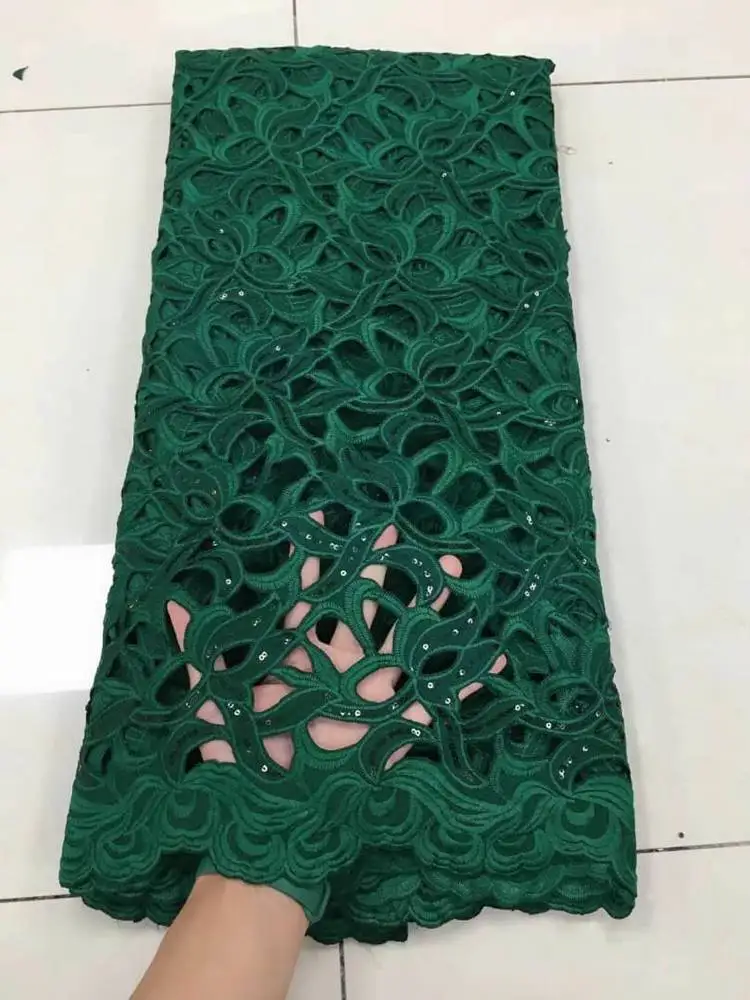 

100% Cotton Cord Lace Fabric In Green Color African Style 2021 JL4000