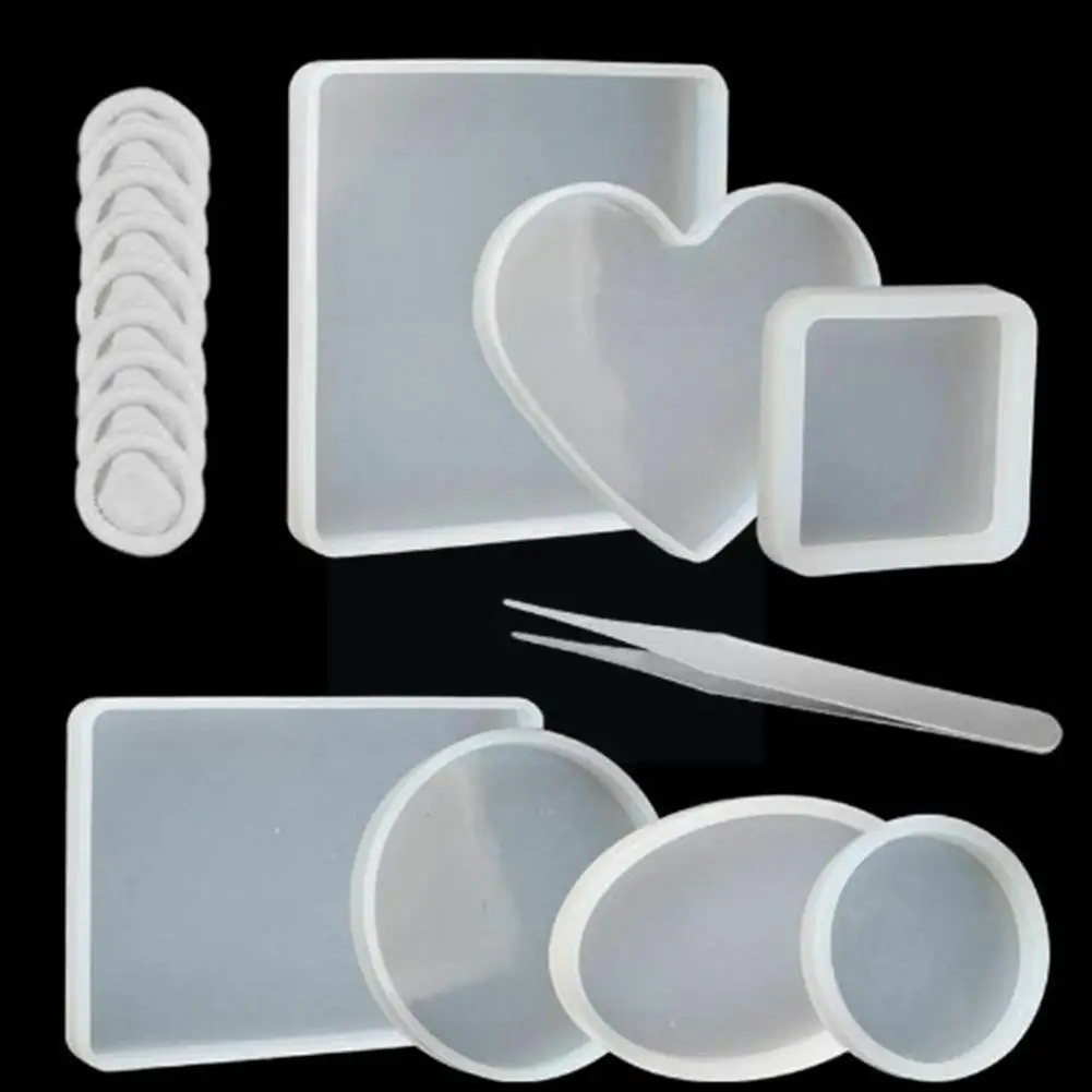 

18Pcs Silicone Mold Set Desktop Decoration Ornament Resin Oval Square Epoxy Casting Moulds Crafts Shape Heart Making DIY Q3V1