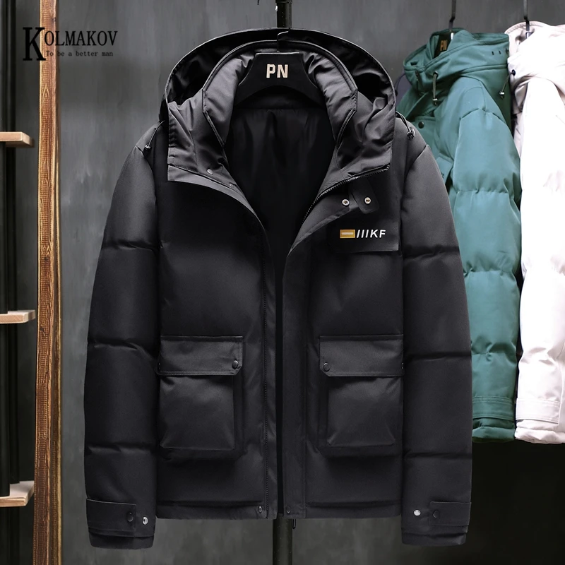 

KOLMAKOV Korean-style Men's Hooded Solid Cotton-padded Clothes Thick Warm Fashion Cotton Coat Male 3 Color Size M-4XL