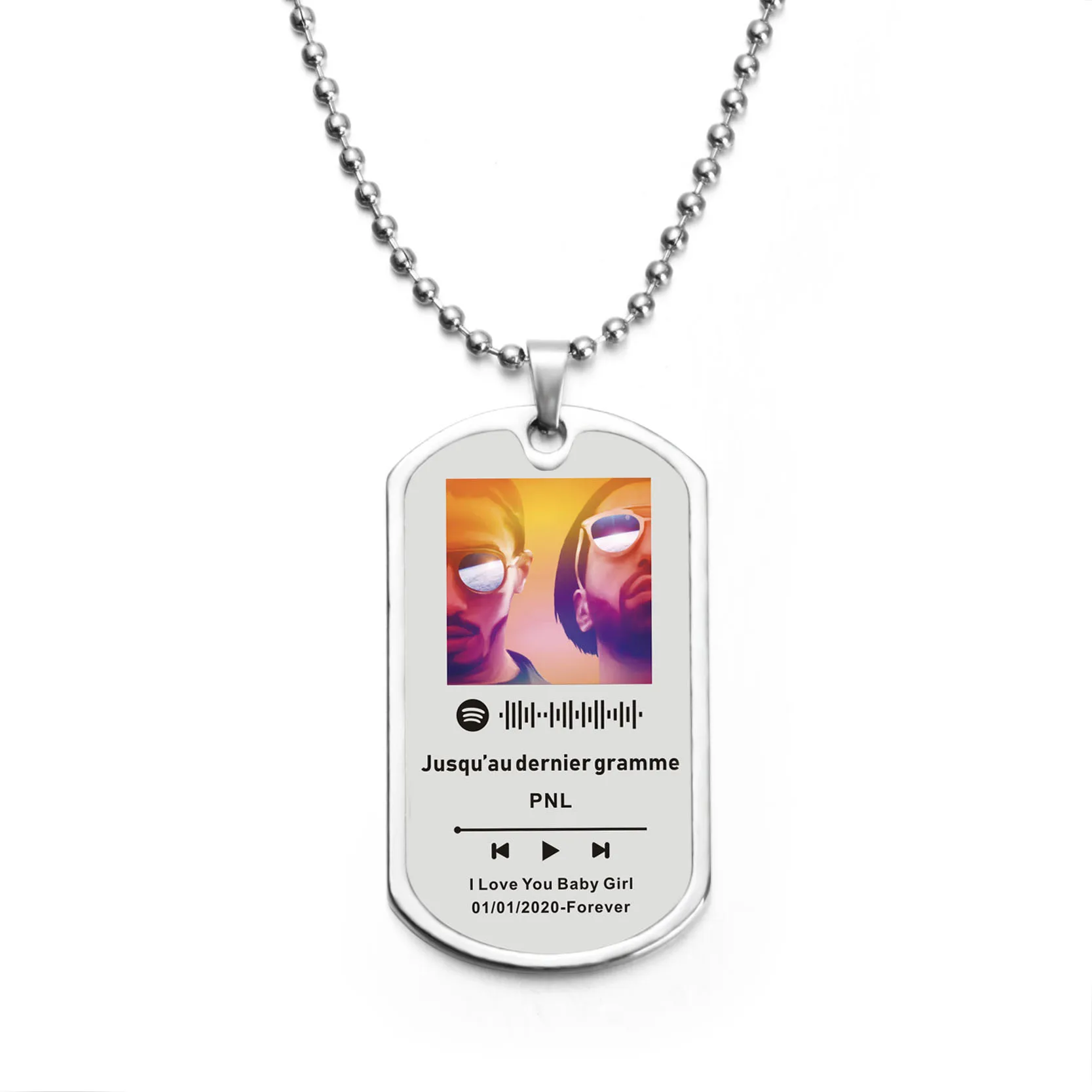 Custom Music Spotify Code Pendant Necklace Silver Color For Women Men Bead Chain Necklack Personalized Photo/Album Jewelry Gift 925 sterling silver custom pendant necklace diy photo engraving necklace custom personalized gifts drop shipping ylq0845